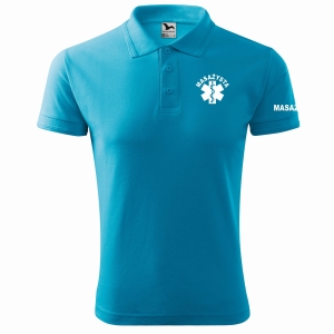 Koszulka POLO męska MASAŻYSTA z eskulapem TURKUSOWA (44)