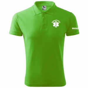 Koszulka POLO męska MASAŻYSTA z eskulapem ZIELONE JABŁUSZKO (92)