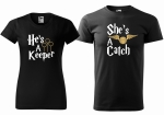 Koszulki dla PAR  HE'S A KEEPER SHE'S A CATCH  dla fanów Harry Potter prezent na Walentynki, Ślub 