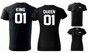 KING 01 QUEEN 01 Koszulki dla Par  NADRUK PRZÓD I TYŁ 