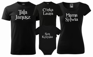 Zestaw koszulek rodzinnych na sesje wakacje 2+2 TATA MAMA SYN CÓRKA IMIONA