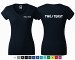 Koszulka damska V-NECK TWÓJ TEKST NAPISY nadruk PRZÓD I TYŁ 