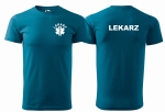 WYPRZEDAŻ 1 SZT ROZMIAR XL Koszulka męska BASIC LEKARZ nadruk PRZÓD I TYŁ PETROL BLUE