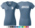 Koszulka damska V-NECK ANALITYK MEDYCZNY nadruk PRZÓD I TYŁ 