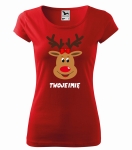 Koszulka damska ŚWIĄTECZNA RENIFER + TWOJE IMIĘ