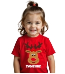 Koszulka JUNIOR świąteczna dla dziewczynki  RENIFER + TWOJE IMIĘ