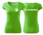 WYPRZEDAŻ 1 SZT ROZMIAR XL Koszulka damska PURE FIZJOTERAPEUTA ESKULAP nadruk PRZÓD I TYŁ ZIELONE JABŁUSZKO