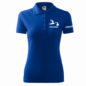 WYPRZEDAŻ 1szt. rozmiar XXL Koszulka damska POLO POŁOŻNA BOCIAN nadruk PRZÓD I RĘKAWEK - CHABROWA 