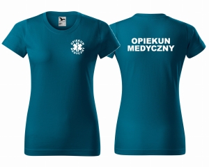 WYPRZEDAŻ 1szt.  rozmiar XS Koszulka damska BASIC OPIEKUN MEDYCZNY nadruk PRZÓD I TYŁ - PETROL