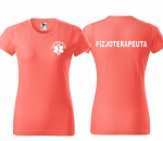 WYPRZEDAŻ 1szt.  rozmiar S Koszulka damska BASIC FIZJOTERAPEUTA ESKULAP nadruk PRZÓD I TYŁ - CORAL