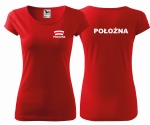 WYPRZEDAŻ 1szt. rozmiar XXL Koszulka damska PURE POŁOŻNA CZEPEK nadruk PRZÓD I TYŁ - CZERWONA