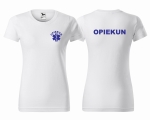 WYPRZEDAŻ 1szt. rozmiar M  Koszulka damska BASIC OPIEKUN nadruk PRZÓD I TYŁ - BIAŁA
