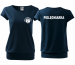 WYPRZEDAŻ 1szt. rozmiar XS Koszulka damska CITY PIELĘGNIARKA ESKULAP nadruk PRZÓD I TYŁ - GRANATOWA
