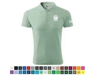 Koszulka męska POLO (203) TERAPEUTA ZAJĘCIOWY nadruk PRZÓD I RĘKAWEK 