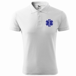 WYPRZEDAŻ 5szt. rozmiar XXXL Koszulka męska POLO (203) ESKULAP ZNAK MEDYCZNY nadruk PRZÓD BIAŁA