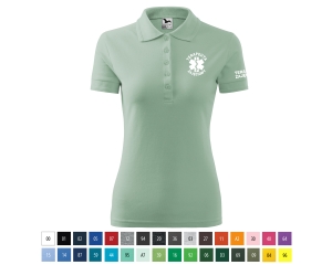 Koszulka damska POLO (210) TERAPEUTA ZAJĘCIOWY nadruk PRZÓD I RĘKAWEK 