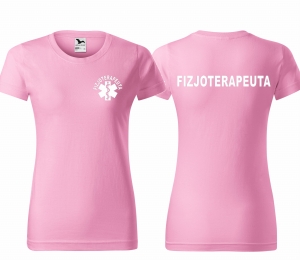 WYPRZEDAŻ 1szt.  rozmiar XXL Koszulka damska BASIC FIZJOTERAPEUTA ESKULAP nadruk PRZÓD I TYŁ - JASNY RÓŻ