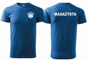 WYPRZEDAŻ 1szt. rozmiar XL KOSZULKA męska BASIC MASAŻYSTA Z ESKULAPEM LAZUROWA (14) 