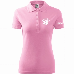 WYPRZEDAŻ 1szt. rozmiar XL Koszulka polo damska MASAŻYSTA z eskulapem JASNY RÓŻ (30)