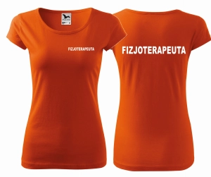 WYPRZEDAŻ 1szt. rozmiar XXL Koszulka damska PURE FIZJOTERAPEUTA NAPISY nadruk PRZÓD I TYŁ - POMARAŃCZOWA