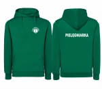 WYPRZEDAŻ 1szt. rozmiar XS Bluza damska z kapturem kangurka JHK PIELĘGNIARKA ESKULAP nadruk PRZÓD i TYŁ- ZIELEŃ TRAWY