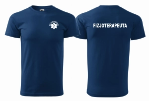 WYPRZEDAŻ 1 SZT ROZMIAR S FIZJOTERAPEUTA męska koszulka BASIC  z ESKULAPEM CIEMNONIEBISKA