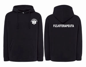 WYPRZEDAŻ 1szt. rozmiar 3XL Bluza męska z kapturem kangurka FIZJOTERAPEUTA nadruk PRZÓD i TYŁ - GRANATOWA