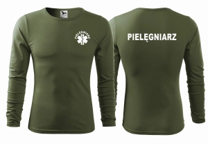 WYPRZEDAŻ 1 SZT ROZMIAR L MĘSKA koszulka długi rękaw PIELĘGNIARZ z eskulapem KHAKI (09) (1)