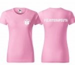 WYPRZEDAŻ 1 szt.  rozmiar L Koszulka damska BASIC FIZJOTERAPEUTA ESKULAP nadruk PRZÓD I TYŁ JASNORÓŻOWA