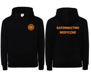 WYPRZEDAŻ 1 SZT ROZMIAR XL Bluza męska z kapturem kangurka RATOWNICTWO MEDYCZNE - CZARNA 