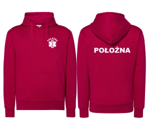 WYPRZEDAŻ 1 SZT ROZMIAR XL  Bluza damska z kapturem kangurka JHK POŁOŻNA ESKULAP - MALINOWA